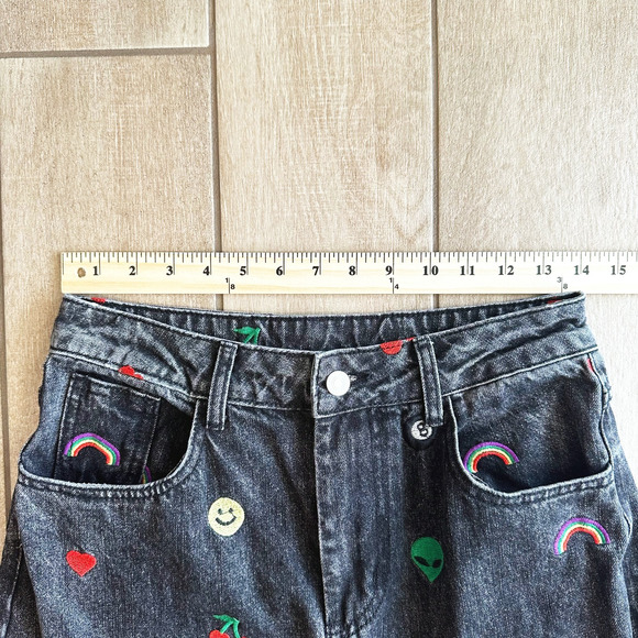 Dressed in LALA Black Wide Leg Jeans with Colorful Embroidery - Picture 9 of 12